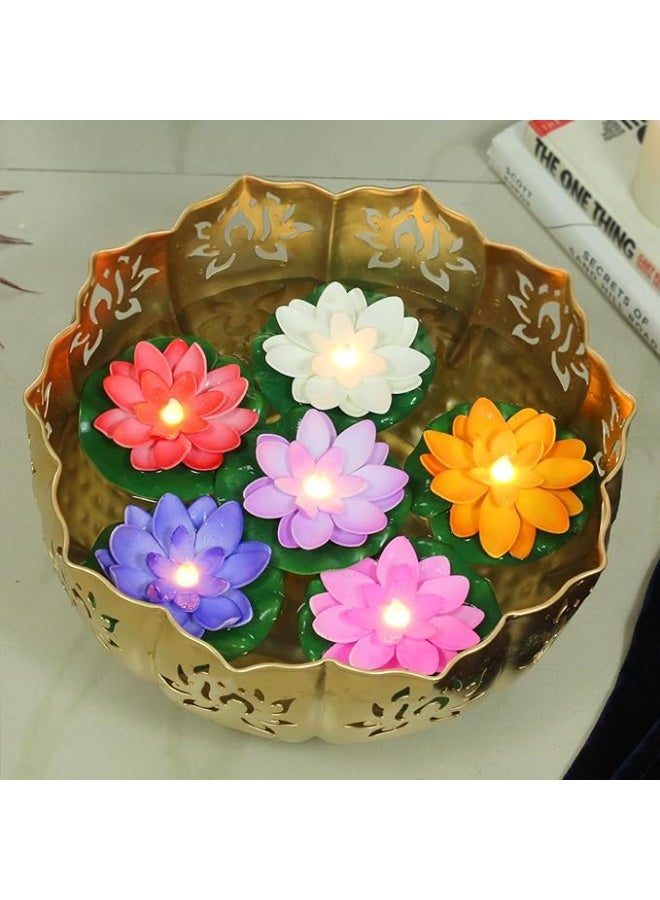 مجموعة ديا زهريات عائمة في الماء مع شمعة LED تعمل بحساس للإنارة لتزيين الاحتفالات ديوالي، مجموعة من 6 ديا - Image 1