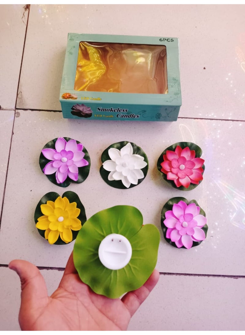 مجموعة ديا زهريات عائمة في الماء مع شمعة LED تعمل بحساس للإنارة لتزيين الاحتفالات ديوالي، مجموعة من 6 ديا - Image 5