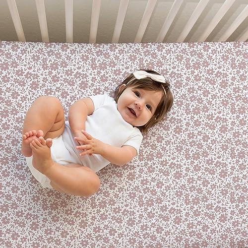Sorrel + Fern Crib Sheets Neutral - Fitted Baby Crib Sheets Bed for Girl Boy - 2 Pack Standard & Toddler Mattress (Antique Rose) - Buttery Soft Organic Cotton Blend - Image 3