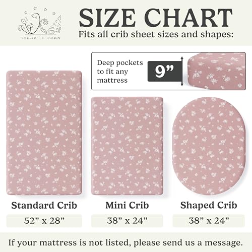 Sorrel + Fern Crib Sheets Neutral - Fitted Baby Crib Sheets Bed for Girl Boy - 2 Pack Standard & Toddler Mattress (Antique Rose) - Buttery Soft Organic Cotton Blend - Image 5
