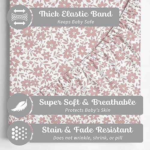 Sorrel + Fern Crib Sheets Neutral - Fitted Baby Crib Sheets Bed for Girl Boy - 2 Pack Standard & Toddler Mattress (Antique Rose) - Buttery Soft Organic Cotton Blend - Image 2