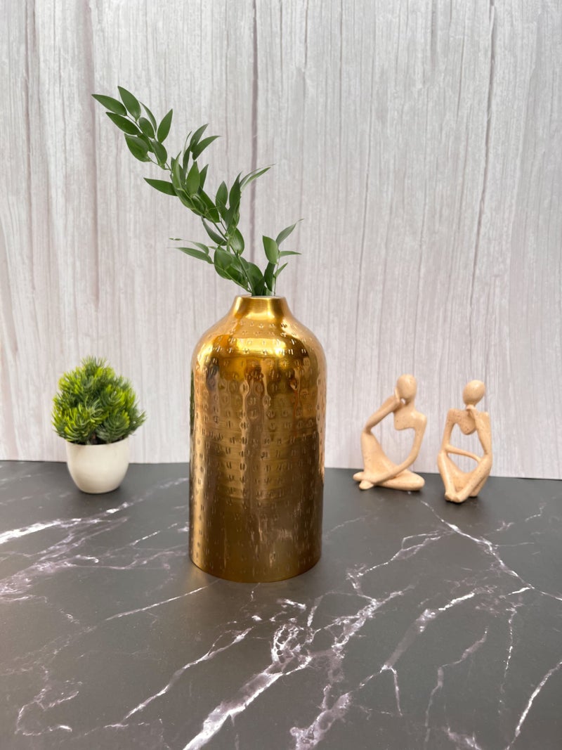 RIZIK STORE™ Iron Metal Shiny Gold Hammered Flower vase for Home Decor, Living Room, Bedroom, Drawing Room, Office Table Centerpiece (Gold) (Pack of 1) (Bamboo) - Image 1
