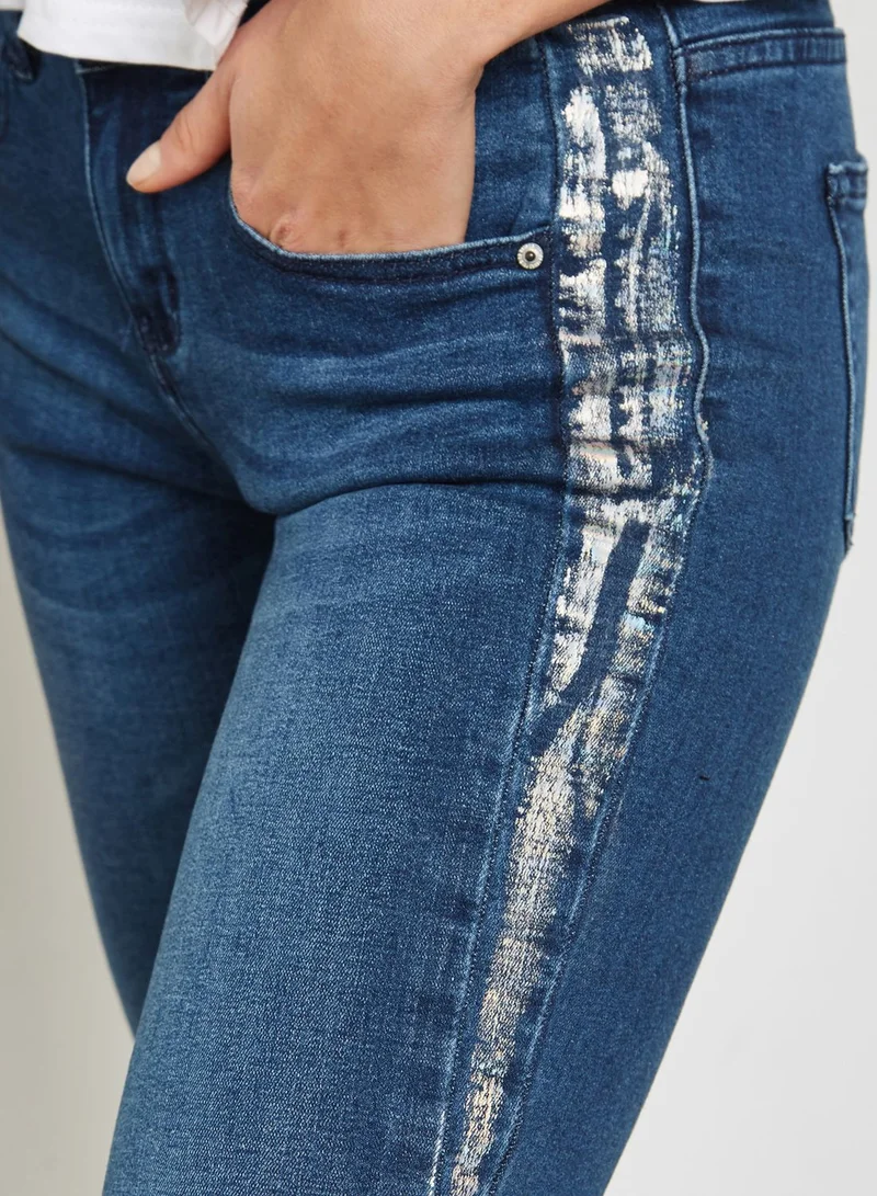 Ginger Paint Splatter Side Skinny Jeans