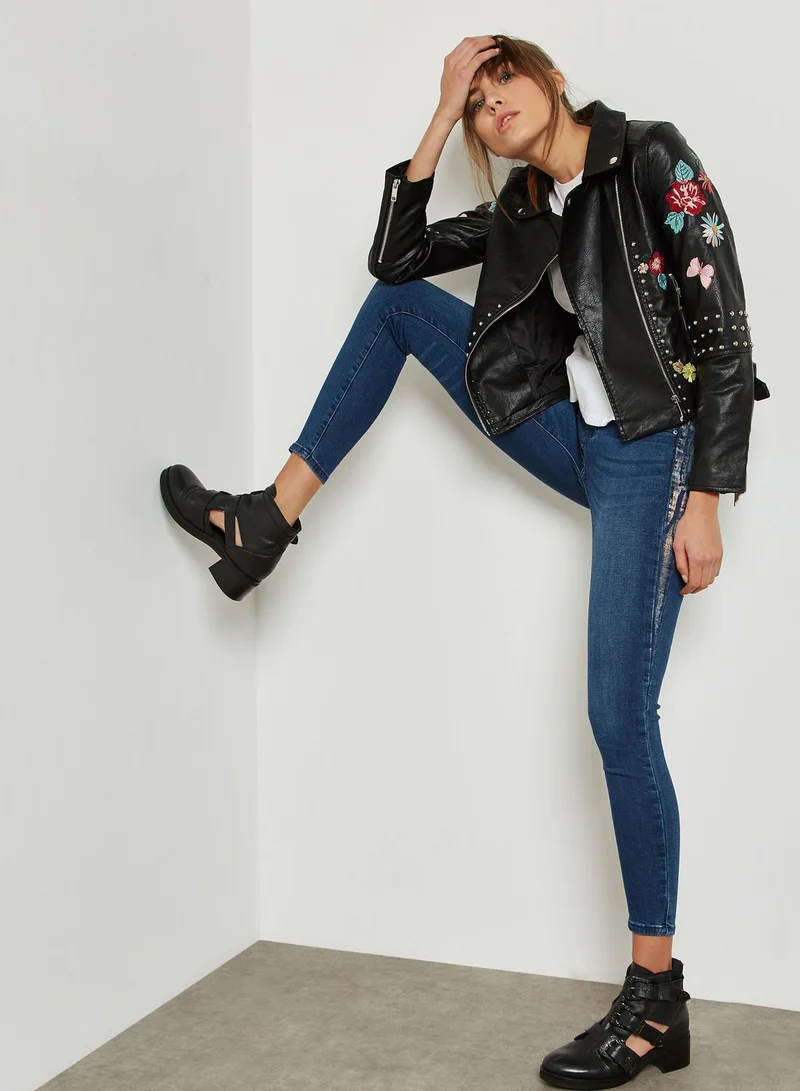 Ginger Paint Splatter Side Skinny Jeans