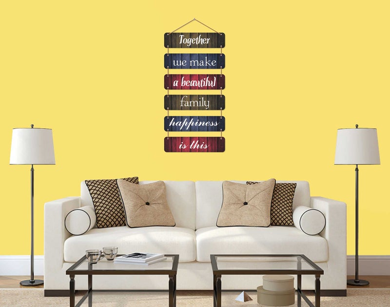 CVANU Designer Printed Wooden Wall Hanging Sign Board, Happiness of Family Quote for Home Decoration Item, Multicolor (31inch x 12 inch) - Image 2