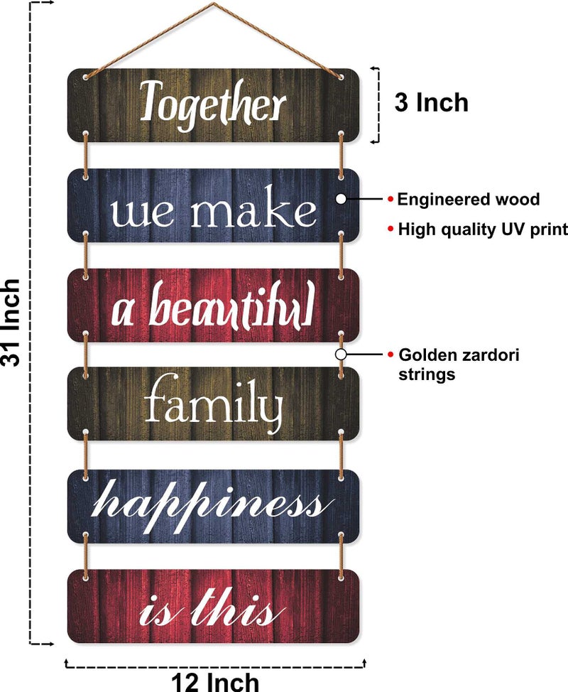 CVANU Designer Printed Wooden Wall Hanging Sign Board, Happiness of Family Quote for Home Decoration Item, Multicolor (31inch x 12 inch) - Image 4
