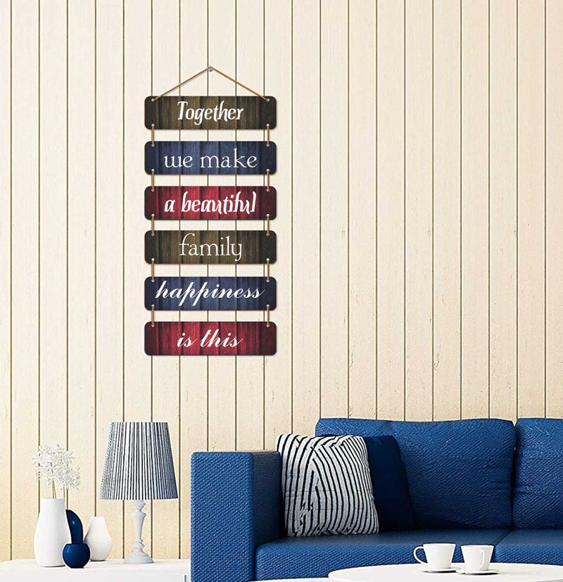 CVANU Designer Printed Wooden Wall Hanging Sign Board, Happiness of Family Quote for Home Decoration Item, Multicolor (31inch x 12 inch) - Image 3