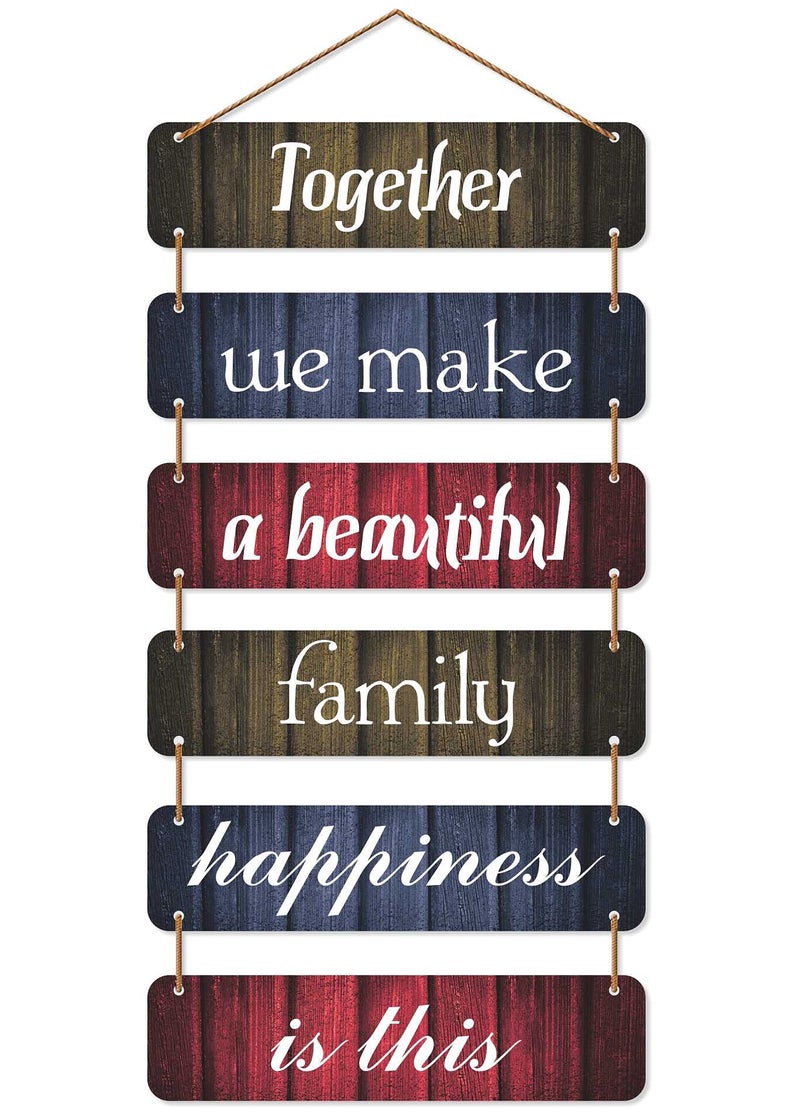 CVANU Designer Printed Wooden Wall Hanging Sign Board, Happiness of Family Quote for Home Decoration Item, Multicolor (31inch x 12 inch) - Image 1