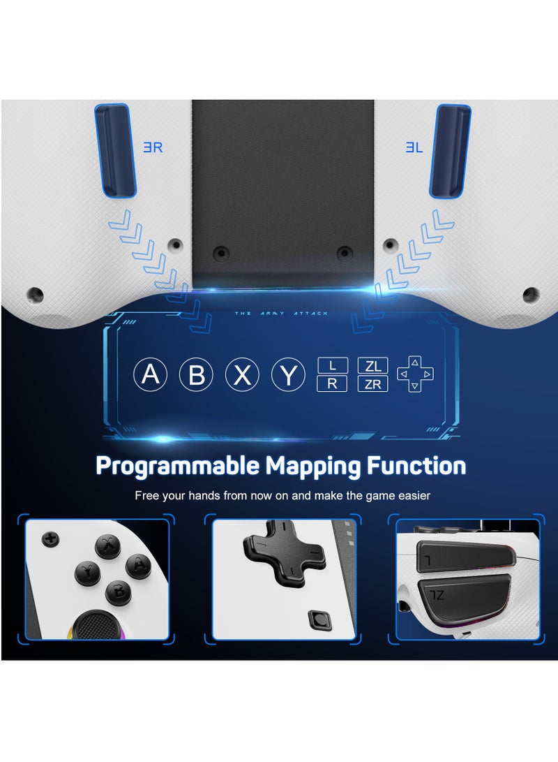 لوحة تحكم لاسلكية  KS42 Meteor Light مزودة بـ 8 أضواء RGB ملونة لـ Switch/Lite/OLED، مع إمكانية البرمجة والتوربو والاهتزاز (أبيض) - Image 3