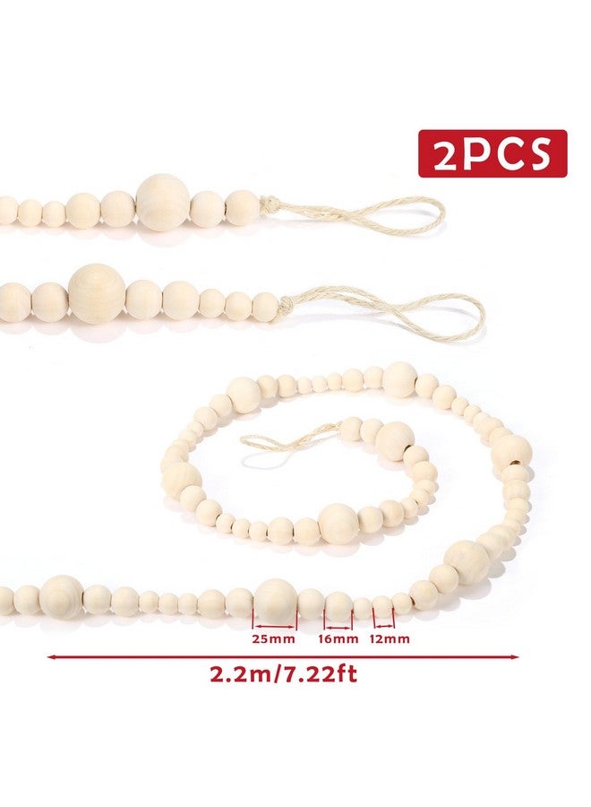 جي هول GWHOLE 2 قطعة من خرزات خشبية لتزيين شجرة الكريسماس على طراز بوهو لحفلات أعياد الميلاد وديكور الموقد الريفي 7.2 قدم (7.2 قدم، قطعتان) - Image 2