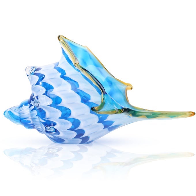 HAND BLOWN GLASS SHELL DECORATION MODERN ART GLASS CONCH STATUE BLUE AND WHITE HOME DECORATIVE SHELLS FOR HOME LIVING ROOM COFFEE TABLE TV STAND ENTRYWAY ENTRANCE MANTELPIECE DECORATION