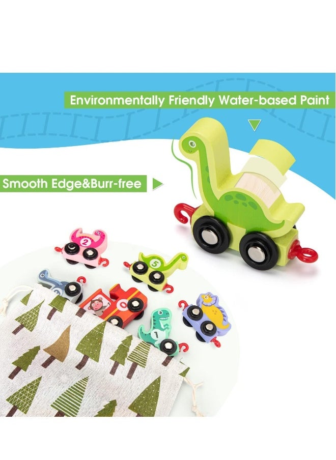 11 PCS Toy Cars for 1 2 3 Year Old Boy Girls Gifts, with Wooden Dinosaur Train Cars with Numbers,Educational Toy Train Set for 2 3 4 Year Old Birthday Gifts Baby Toys 12 18 Months for Infant Toddler  - Image 5