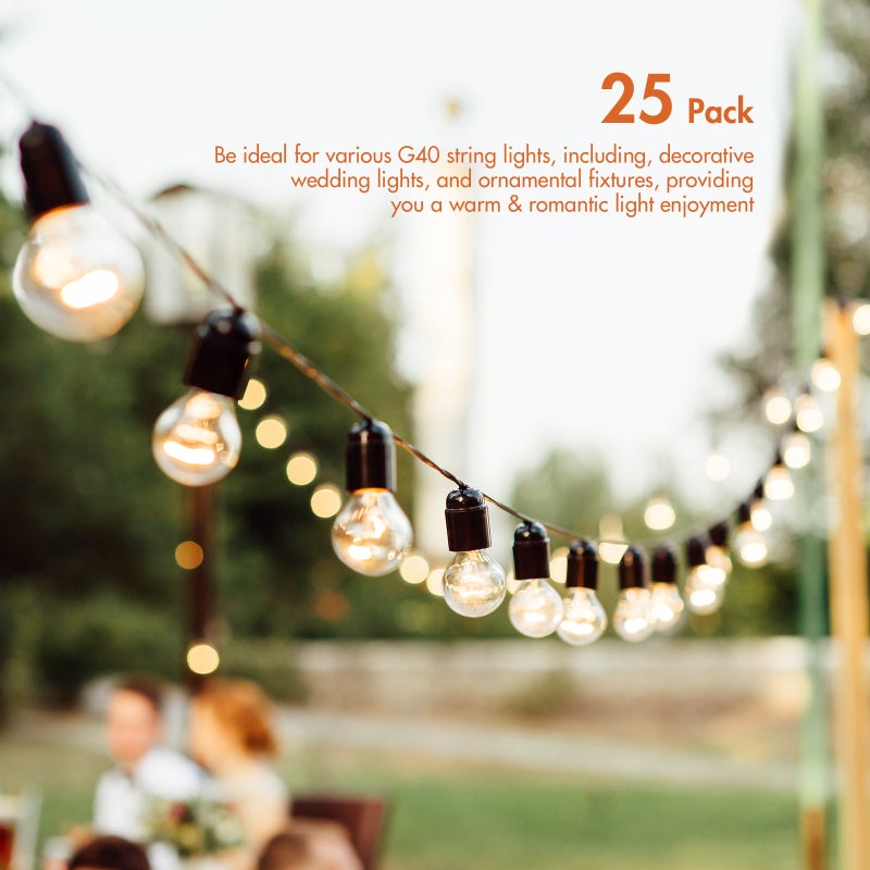 AC230V G40 Globe Tungsten Incandescent B ulb Lamp 25 P ack E12 Base Socket Holder IP44 Water Resistance Warm White for String Light Home Party Decoration Wedding Function Portable - Image 3