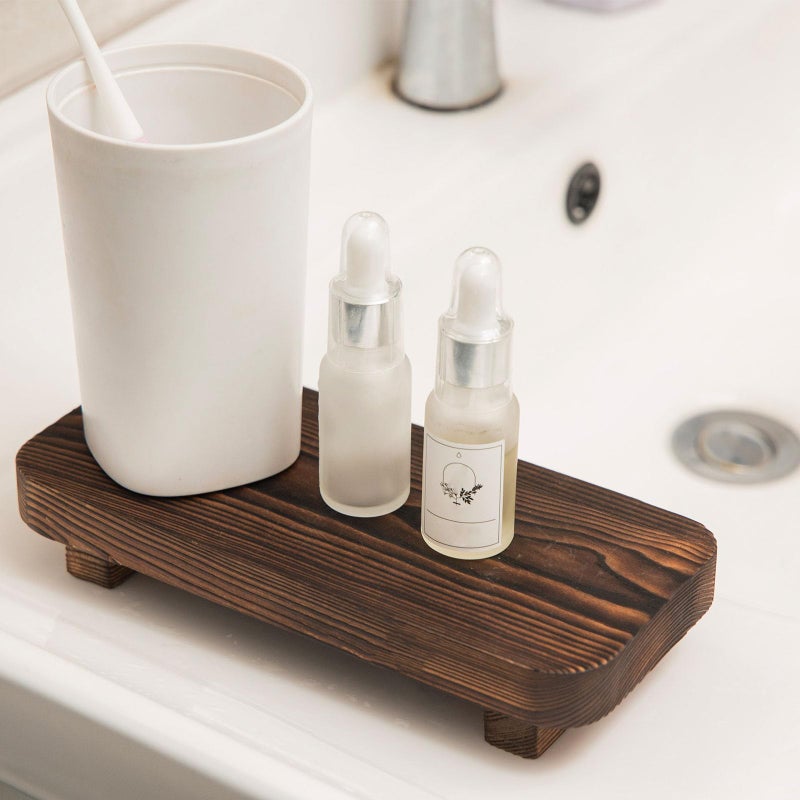 FLYIEE Wood Risers for Decor Display, Bathroom Counter Sink Decor, Dish Soap Tray Wood Tray for Kitchen Counter, Small Wooden Soap Stand, Wood Soap Pedestal, Soap Dispenser Stand Modern Farmhouse - Image 4