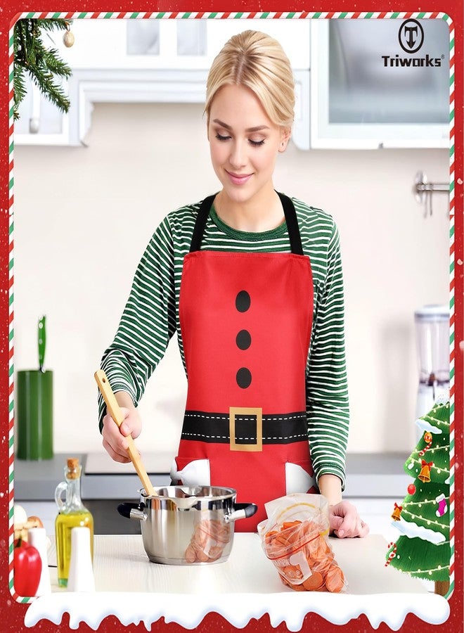 TRIWORKS مريلة عيد الميلاد من TRIWORKS مزودة بجيب، مريلة مطبخ نسائية للطبخ والخبز والأعمال اليدوية، مريلة عيد الميلاد، مريلة العطلات مزودة برباط قابل للتعديل للرقبة والخصر - Image 2