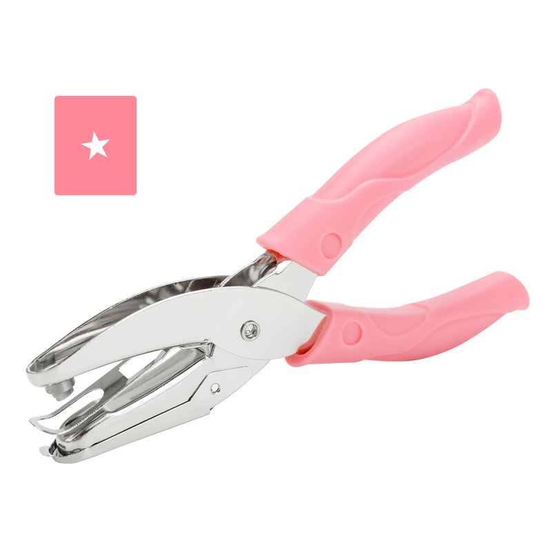 Handheld Hole Punch: 5mm Star Shape Soft Rubber Grip Durable Metal - Labor-Saving Paper Puncher with Scrap Collection Slot for DIY Craft - Image 2