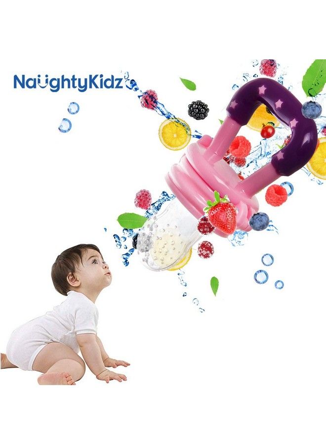 Naughty Kidz Baby Food Feeder;Fruit Feeder Pacifier;Fruit Nibbler Best Toy Fruit Teether;Soft Silicone Fruit Teether For Babies;Fridge & Dishwasher Safe;100% Bpa Free Teether (Pink) - Image 3