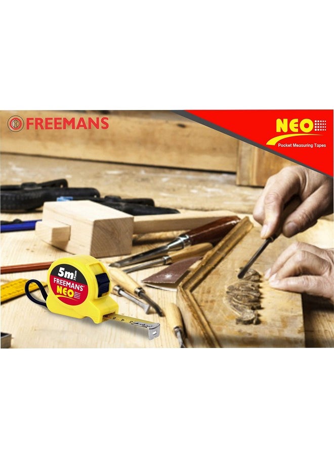 FREEMANS FREEMANS NEO 5m:19mm Steel Inchi Pocket Measuring Tape with Unbreakable ABS Case, Click-Action Front Lock, Finger Stop Protection, Hand Strap and Belt Clip  - Image 4