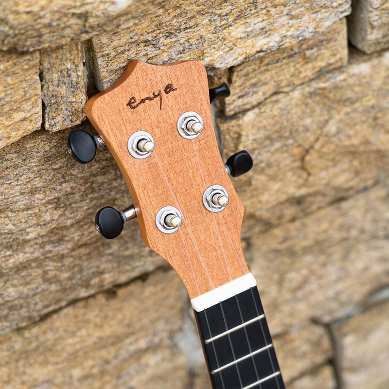 enya Soprano Ukulele 21" Solid Mahogany Top Ukelele Beginner Kit with Online Lesson, Case, Tuner, Strap, Strings, Pick (EUS-25D) - Image 3
