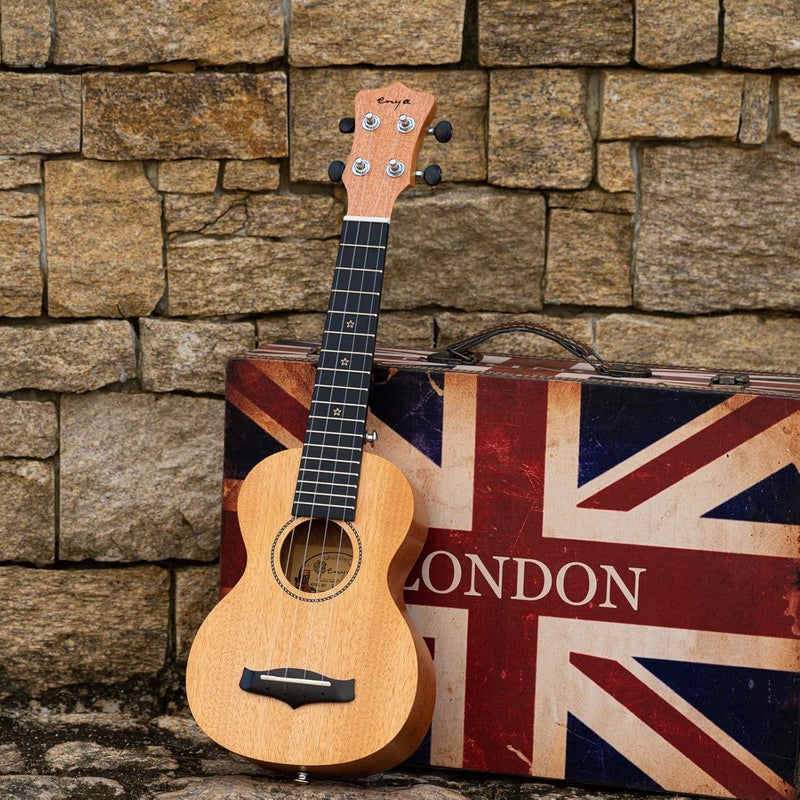 enya Soprano Ukulele 21" Solid Mahogany Top Ukelele Beginner Kit with Online Lesson, Case, Tuner, Strap, Strings, Pick (EUS-25D) - Image 2