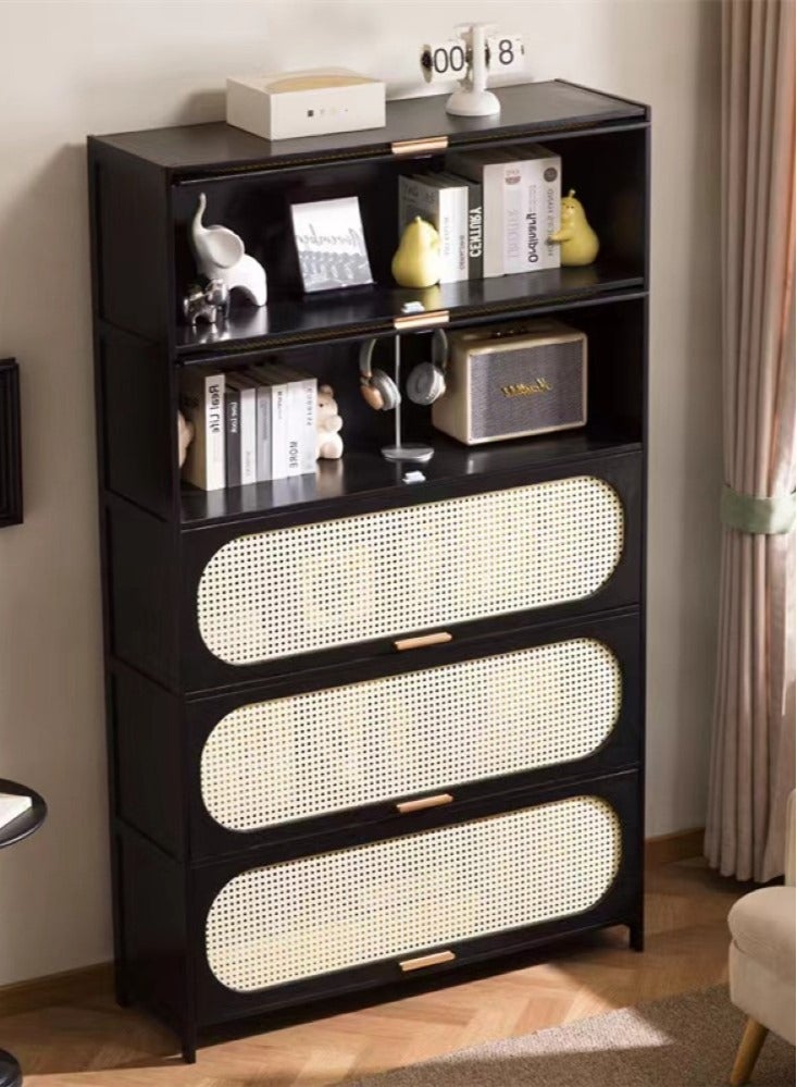 كوتيس رف عرض منظم للكتب ورف كتب قائم بذاته عالي السعة من 5 طبقات مع باب للمنزل والمكتب مصنوع من الخيزران باللونين الأسود والأبيض 100x32x170 سم - Image 2