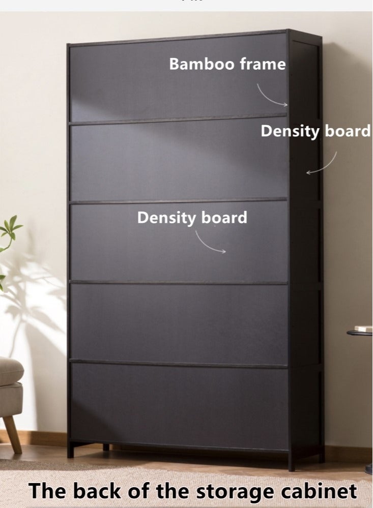 كوتيس رف عرض منظم للكتب ورف كتب قائم بذاته عالي السعة من 5 طبقات مع باب للمنزل والمكتب مصنوع من الخيزران باللونين الأسود والأبيض 100x32x170 سم - Image 4