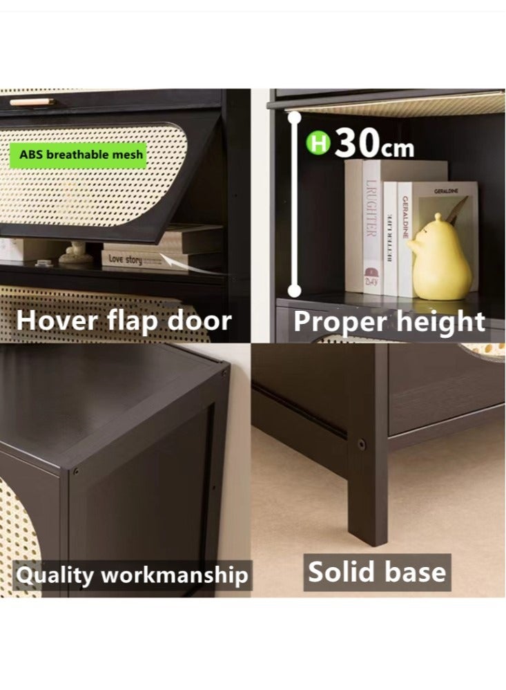 كوتيس رف عرض منظم للكتب ورف كتب قائم بذاته عالي السعة من 5 طبقات مع باب للمنزل والمكتب مصنوع من الخيزران باللونين الأسود والأبيض 100x32x170 سم - Image 5