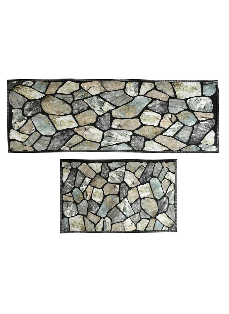 Sharda Home Decor Sharda Home Decor Velvet AntiSkid Look Soft Washable Multi Purpose Mat Runner Set 18X54 17X26 Inches Kitchen Combo Mat Of 2 Pieces Desizn No9  - Image 2