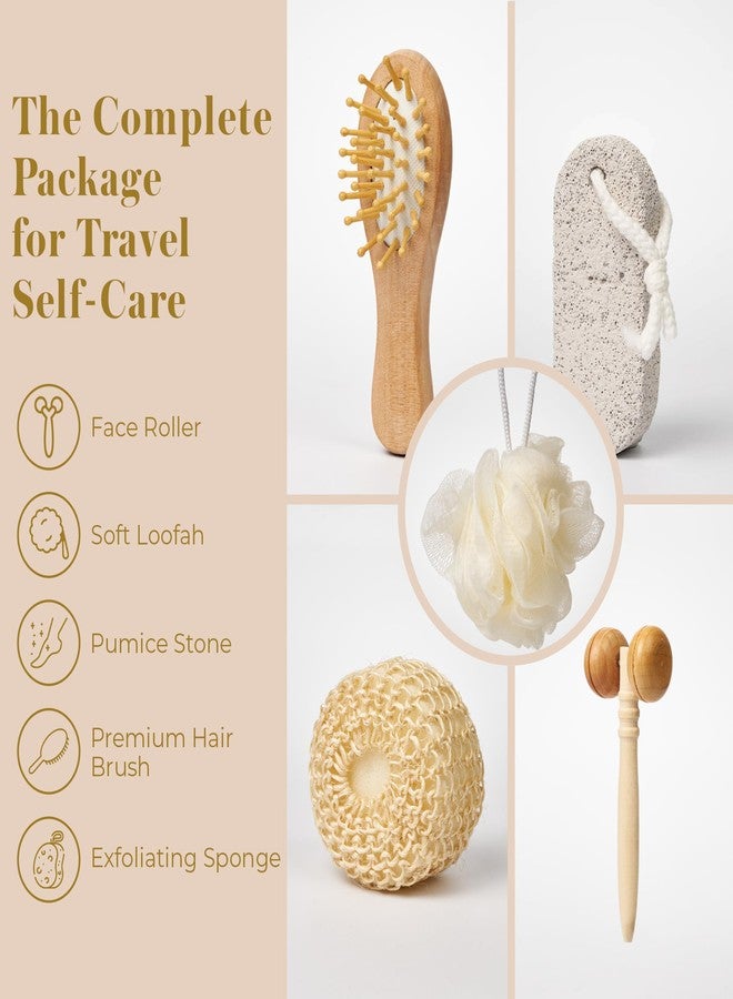 Bella Ciao 6-Piece Body and Skincare Set, Women’s Beauty Travel Basket, Spa Gift Set, Bath Accessories, Includes Face Massage Roller, Hair Brush, Exfoliation Tools, and Decorative Wooden Tray - Image 4