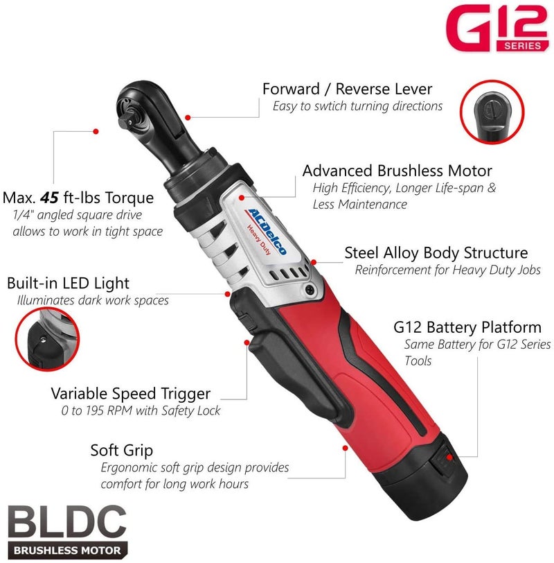 ACDelco Tools ACDelco G12 Series 2-Tool Combo Kit- 1/4" & 3/8" Brushless Ratchet Wrench, ARW12103-K8 - Image 2