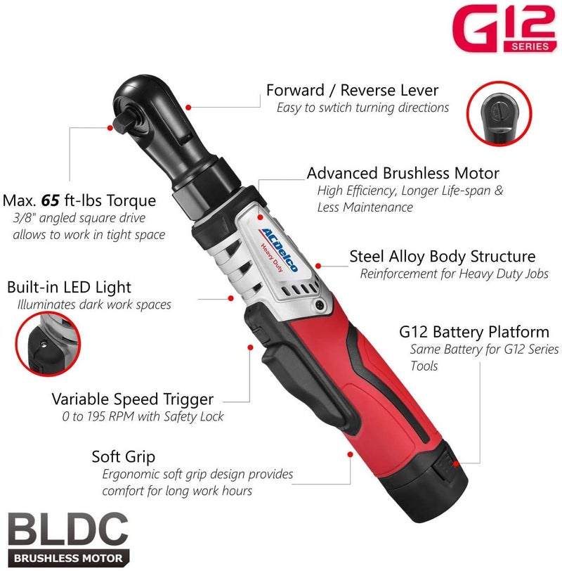 ACDelco Tools ACDelco G12 Series 2-Tool Combo Kit- 1/4" & 3/8" Brushless Ratchet Wrench, ARW12103-K8 - Image 4
