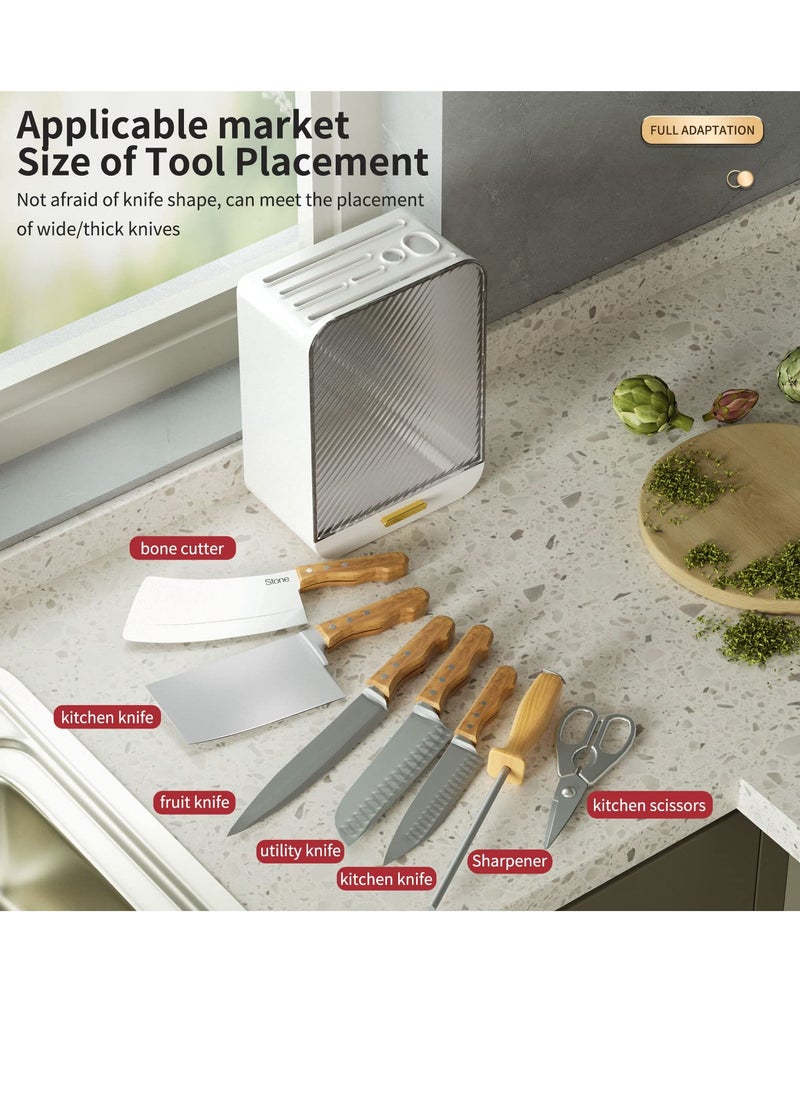 SYOSI - Universal Knife Block Holder Detachable Knife Block Storage Organizer Holders with Slots for Scissors and Sharpening Easy Cleaning Unique Design Protect Blades Holds up to 12 Knives White - Image 1