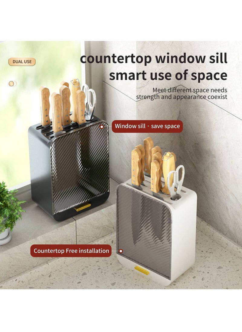 SYOSI - Universal Knife Block Holder Detachable Knife Block Storage Organizer Holders with Slots for Scissors and Sharpening Easy Cleaning Unique Design Protect Blades Holds up to 12 Knives White - Image 1
