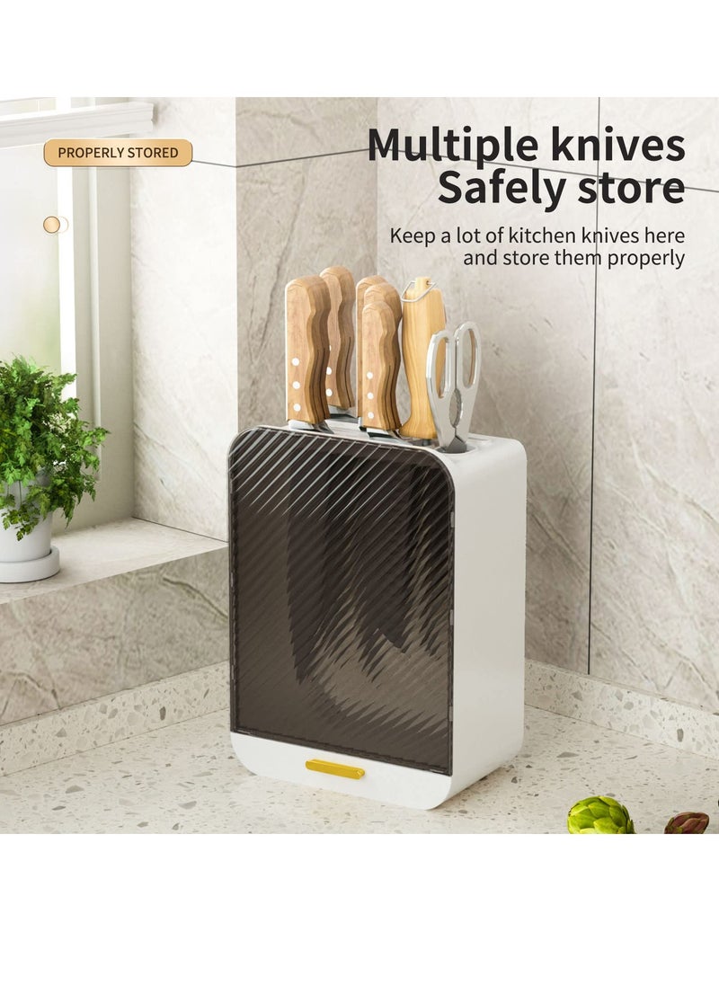 SYOSI - Universal Knife Block Holder Detachable Knife Block Storage Organizer Holders with Slots for Scissors and Sharpening Easy Cleaning Unique Design Protect Blades Holds up to 12 Knives White - Image 1
