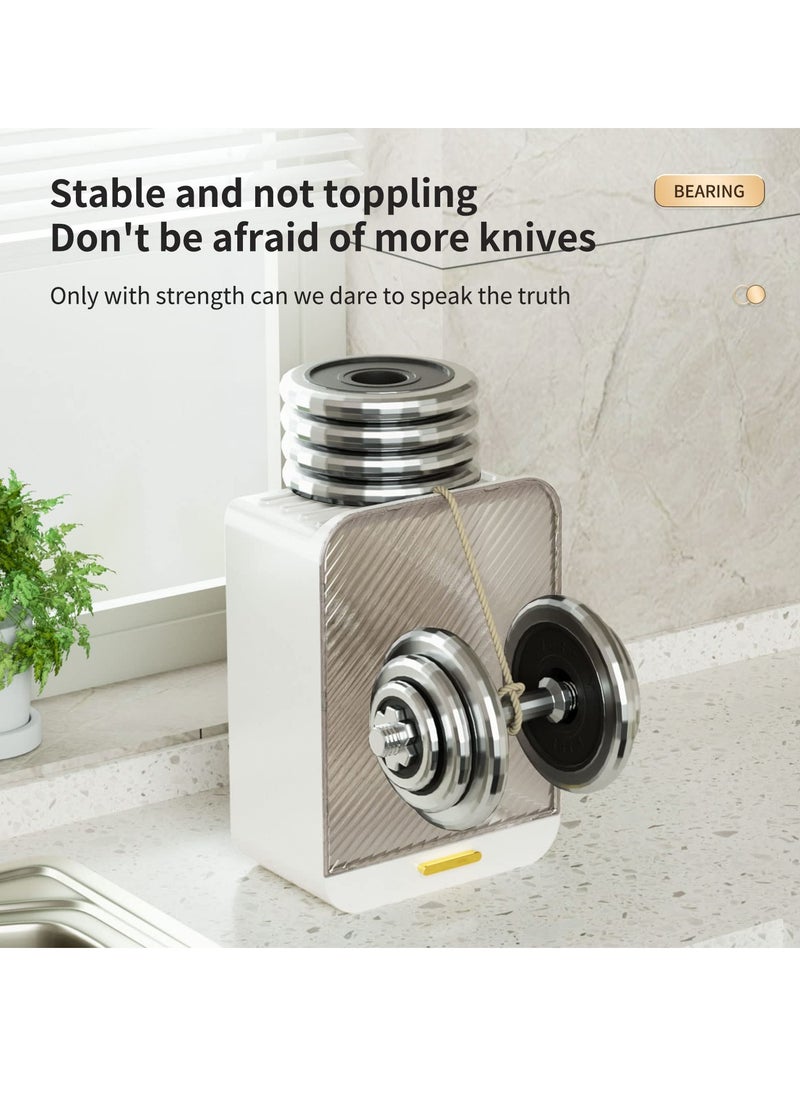 SYOSI - Universal Knife Block Holder Detachable Knife Block Storage Organizer Holders with Slots for Scissors and Sharpening Easy Cleaning Unique Design Protect Blades Holds up to 12 Knives White - Image 1
