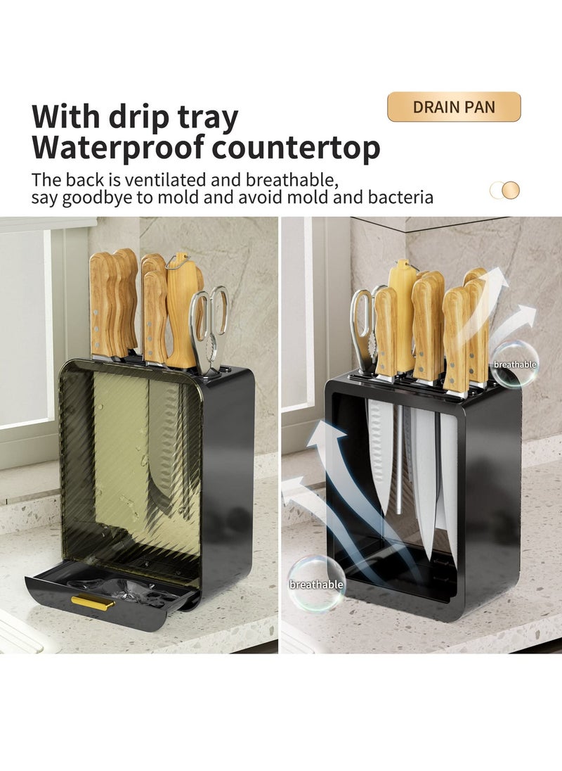 SYOSI - Universal Knife Block Holder Detachable Knife Block Storage Organizer Holders with Slots for Scissors and Sharpening Easy Cleaning Unique Design Protect Blades Holds up to 12 Knives White - Image 1