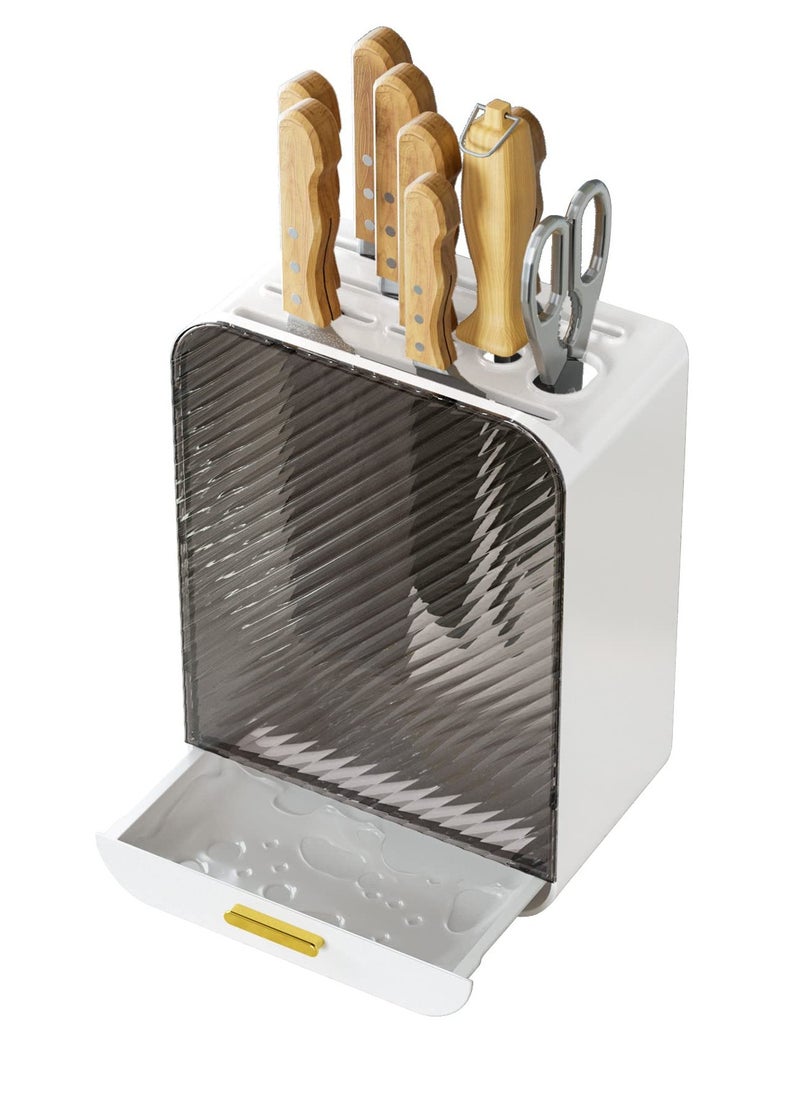 SYOSI - Universal Knife Block Holder Detachable Knife Block Storage Organizer Holders with Slots for Scissors and Sharpening Easy Cleaning Unique Design Protect Blades Holds up to 12 Knives White - Image 1