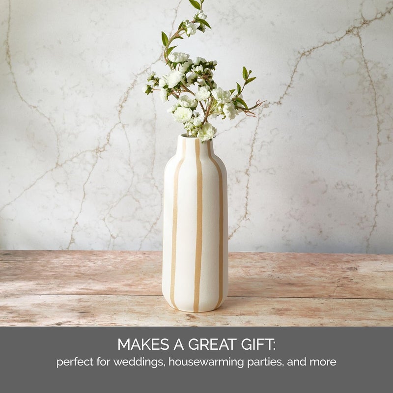 Elements Sand Stripe Textured Stoneware Ceramic Vase, 5x5x12.99  Inch - Image 4