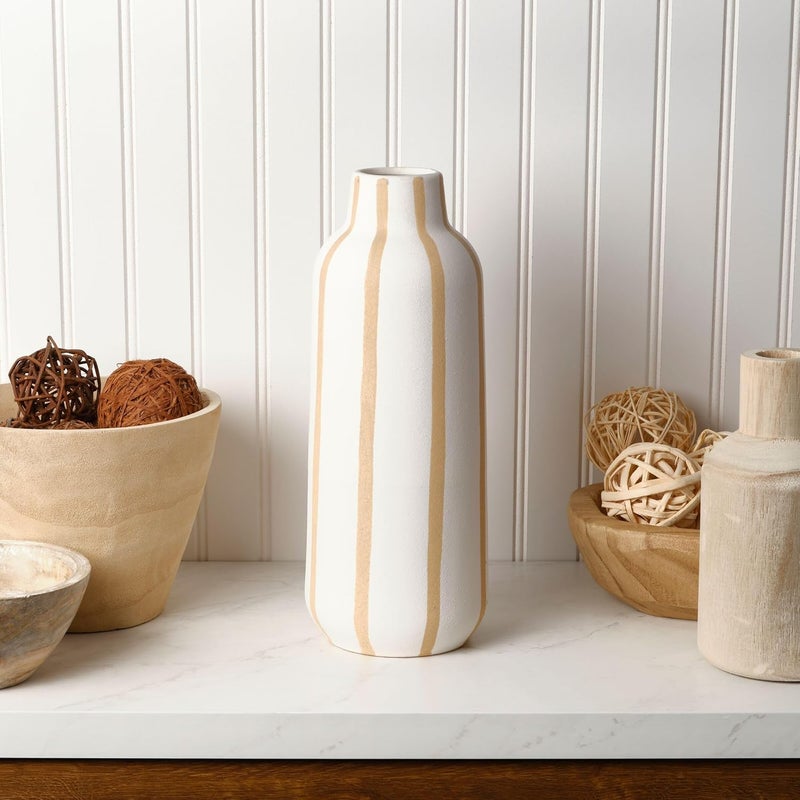 Elements Sand Stripe Textured Stoneware Ceramic Vase, 5x5x12.99  Inch - Image 5