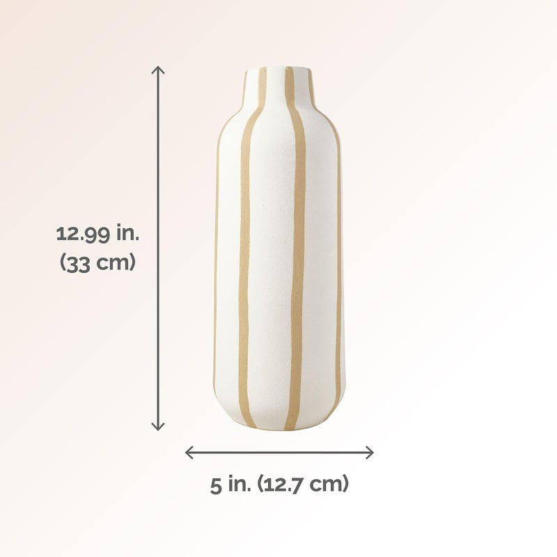 Elements Sand Stripe Textured Stoneware Ceramic Vase, 5x5x12.99  Inch - Image 2
