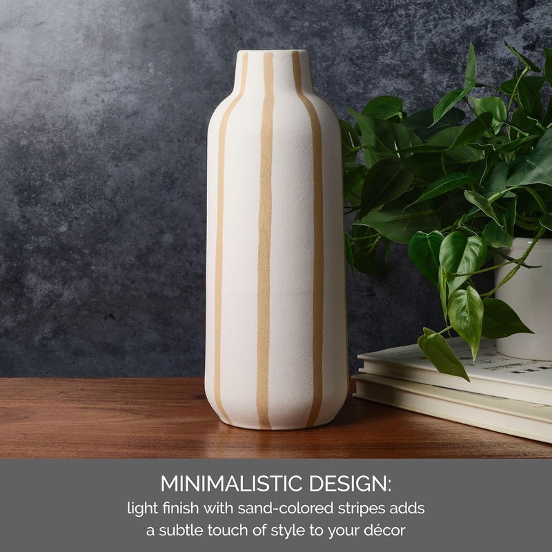 Elements Sand Stripe Textured Stoneware Ceramic Vase, 5x5x12.99  Inch - Image 3