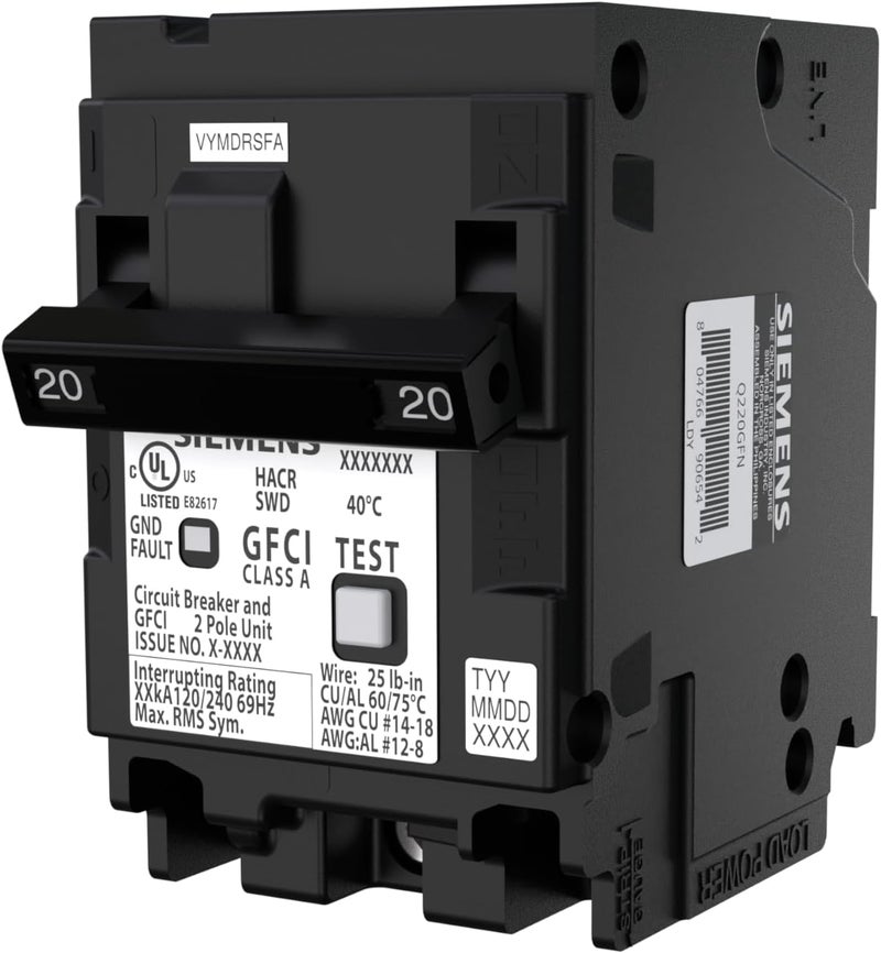 SIEMENS SIEMENS Q220GFN Ground Fault Circuit Interrupter 20 Amp 2Pole PlugOn Neutral GFCI Circuit Breaker  - Image 1