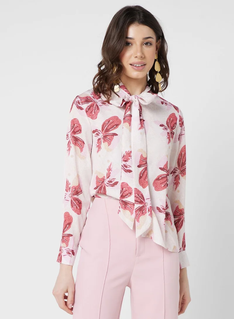 ELLA Front Tie Printed Shirt