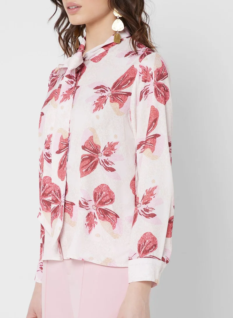 ELLA Front Tie Printed Shirt