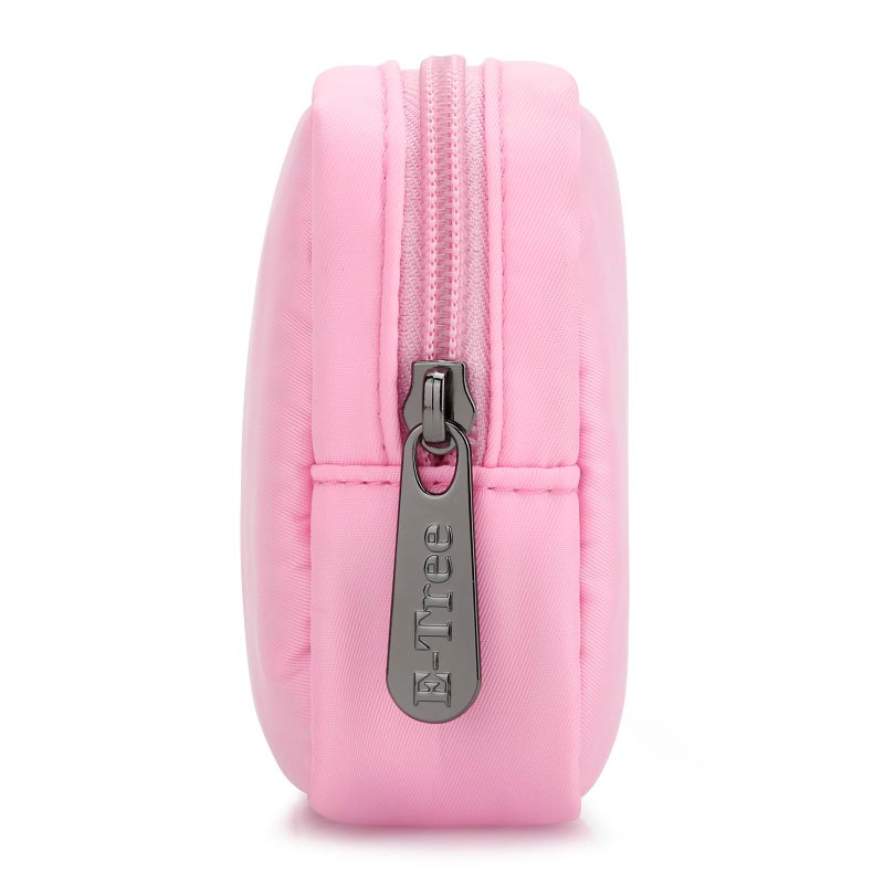E-Tree Cute Small Makeup Bag, Cosmetic Toiletry Skin Care Make up Little Items Pouch for Purse,Zipper Mini Tech Charger Cable Electronic Organizer Case,Travel Accessories,Pink - Image 3