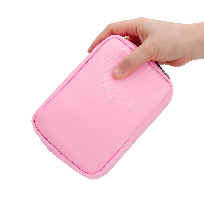 E-Tree Cute Small Makeup Bag, Cosmetic Toiletry Skin Care Make up Little Items Pouch for Purse,Zipper Mini Tech Charger Cable Electronic Organizer Case,Travel Accessories,Pink - Image 2