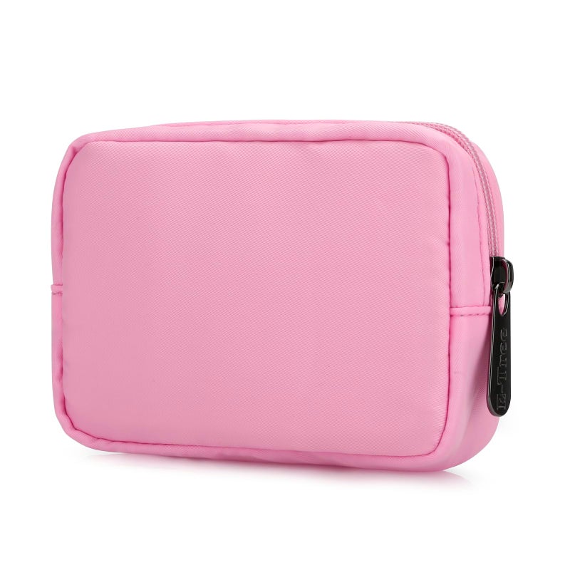 E-Tree Cute Small Makeup Bag, Cosmetic Toiletry Skin Care Make up Little Items Pouch for Purse,Zipper Mini Tech Charger Cable Electronic Organizer Case,Travel Accessories,Pink - Image 1