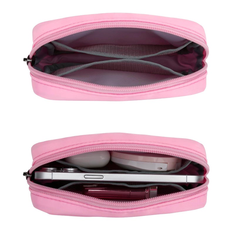 E-Tree Cute Small Makeup Bag, Cosmetic Toiletry Skin Care Make up Little Items Pouch for Purse,Zipper Mini Tech Charger Cable Electronic Organizer Case,Travel Accessories,Pink - Image 5