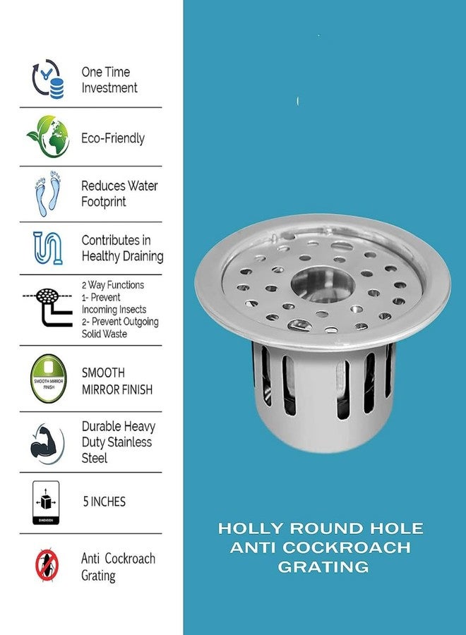 COSVIT Stainless Steel 5" Inch Holly Round Hole with Anti-Cockroach Water Drain Lock Jali for Bathroom & Kitchen (Pack of 2) - Image 2