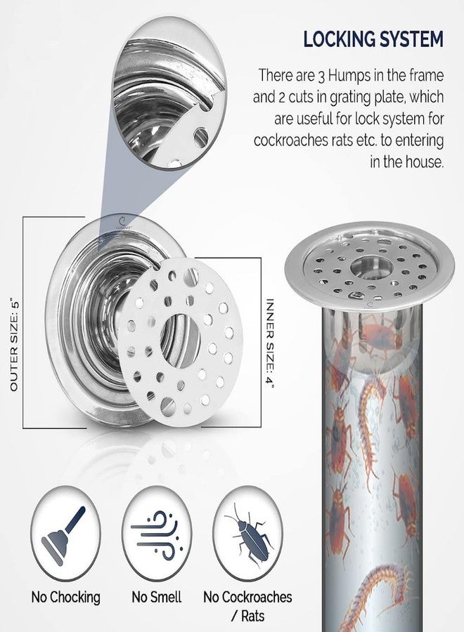 COSVIT Stainless Steel 5" Inch Holly Round Hole with Anti-Cockroach Water Drain Lock Jali for Bathroom & Kitchen (Pack of 2) - Image 4
